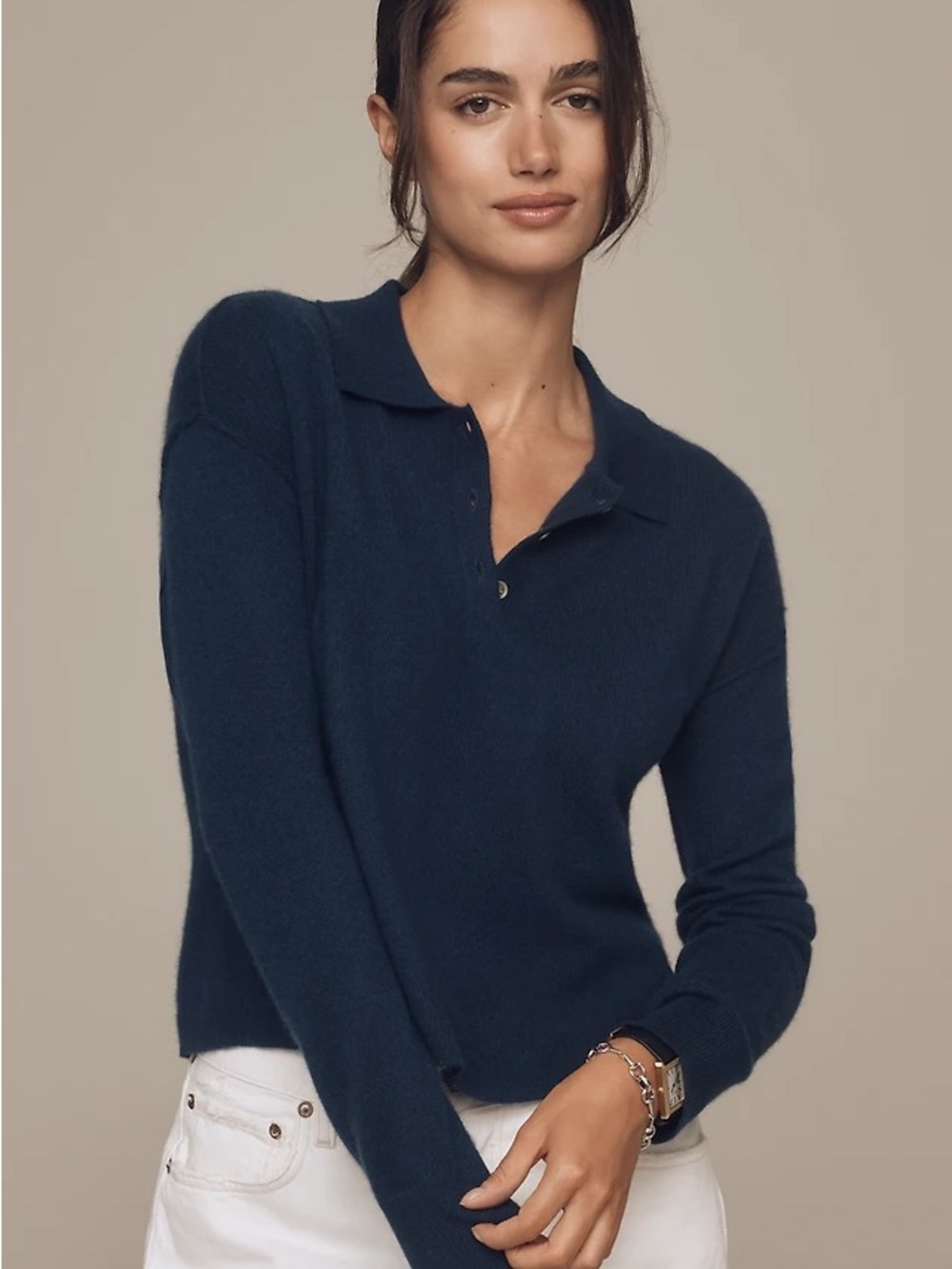 Pilcro Navy Polo Collar Cashmere Sweater
